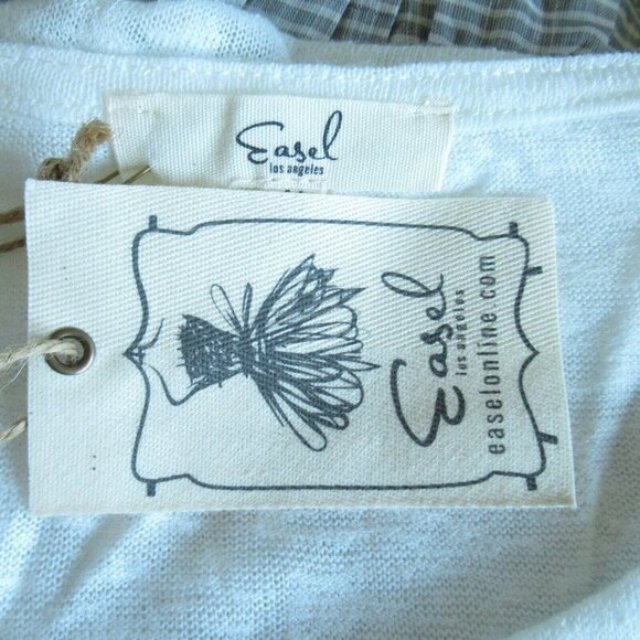 Easel Tunic Top Slub Tiered Ruffle Stripe T Shirt Short Sleeve - Picture 6 of 7